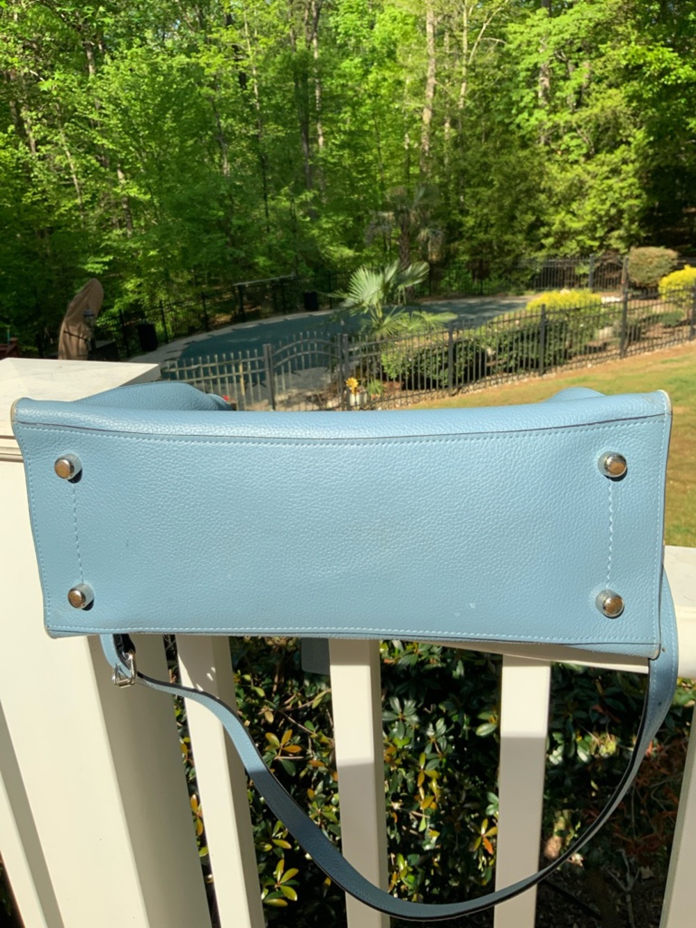 Coach Charlie Pale Blue Pebbled Leather Tote with Removable Strap - Picture 12 of 16